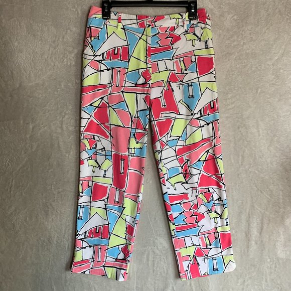 Talbots Capris Pants Size 10 Geometric Abstract Print Stretch Mid Rise Clean - Picture 1 of 9